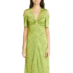 New Ganni Lime Green Long Polka Dot Maxi Dress Woman 38 (US Size M/6-8)